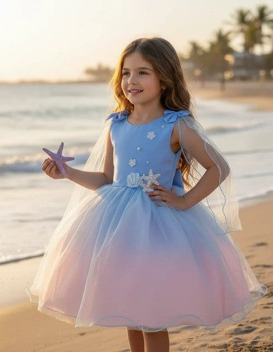 Vestido Princesa Belli Tematico Sereia - Ariel - Fundo do Mar (VESTFNTSERIA)