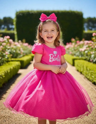 Vestido Infantil Barbie Pink Glitter – Rosa