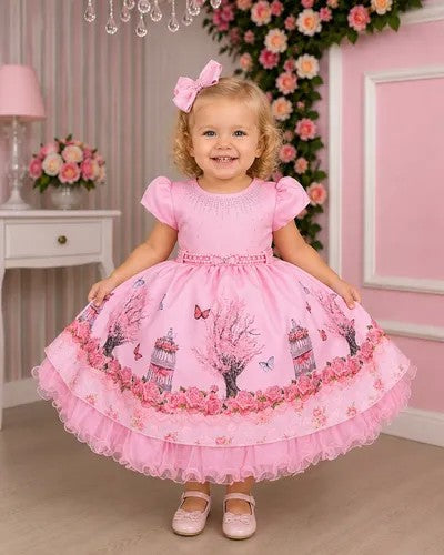 Vestido Infantil Menina Bonita Bosque Encantado Rosa (VESTIINFMNNBNTRS3)