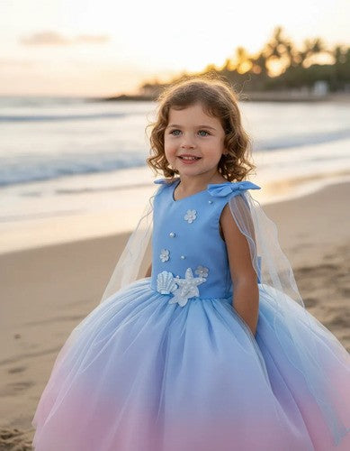Vestido Princesa Belli Tematico Sereia - Ariel - Fundo do Mar (VESTFNTSERIA)