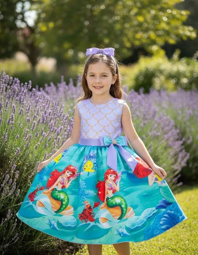 Vestido Infantil Temáticos Luxo Ariel - Sereia Modelo 2 (VESTTMCLXARLSRAMDLO)