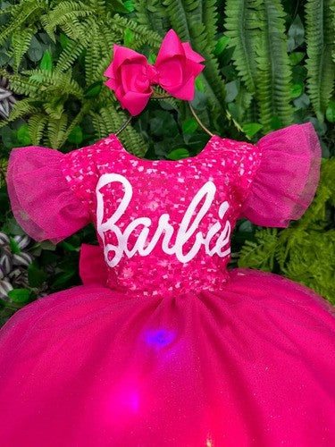 Vestido Ysa Kids Barbie Luxinho Pink Com led (VESTYSKDSBLXICMLED)