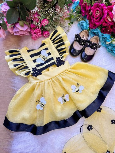 Romper Vestido Princesa Abelha Abelhinha Com Asa Aniversário