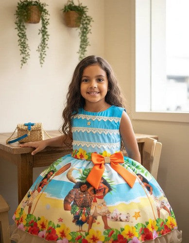 Vestido Infantil Temáticos Luxo Moana Modelo 2 (VESTTMCOLUXOMOANA2)
