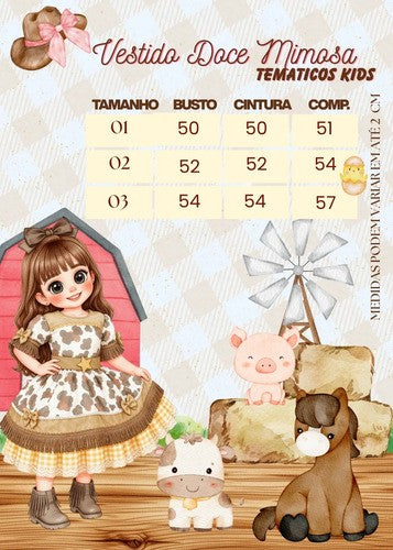 Vestido Tematicos Kids Doce Mimosa Marrom - Fazendinha - Vaquinha (VESTTMKDSDCMM)