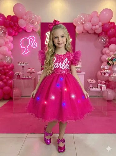 Vestido Ysa Kids Barbie Luxinho Pink Com led (VESTYSKDSBLXICMLED)
