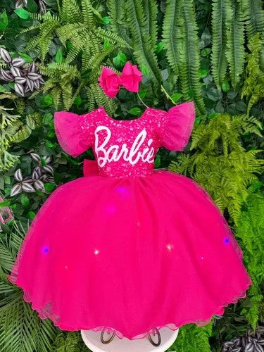 Vestido Ysa Kids Barbie Luxinho Pink Com led (VESTYSKDSBLXICMLED)