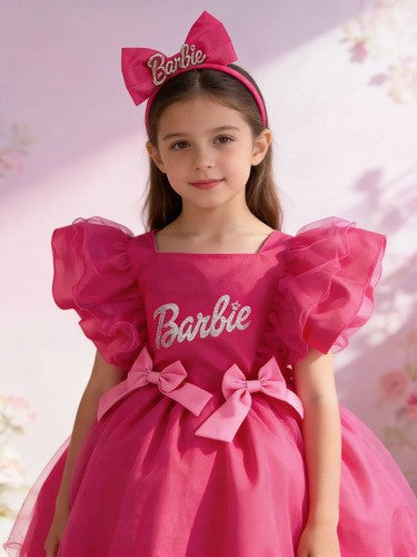 Vestido Princesa Belli Tematico Barbie Pink Babado (VESTPRNCBLLTMTCPINKBBD)