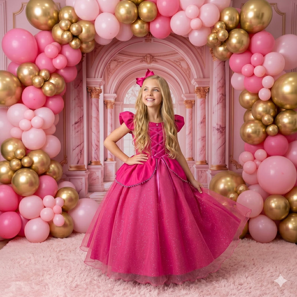 Fantasia Vestido Mini Miss Longo Princesa Rosa Pink