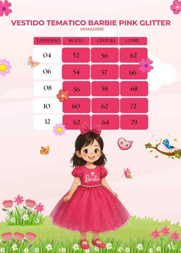 Vestido Infantil Barbie Pink Glitter – Rosa