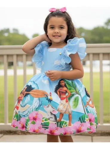 Vestido Infantil Princesa Moana Azul Bebe