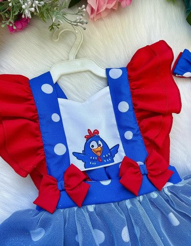 Romper Vestido Tematico Galinha Pintadinha Azul E Vermelho
