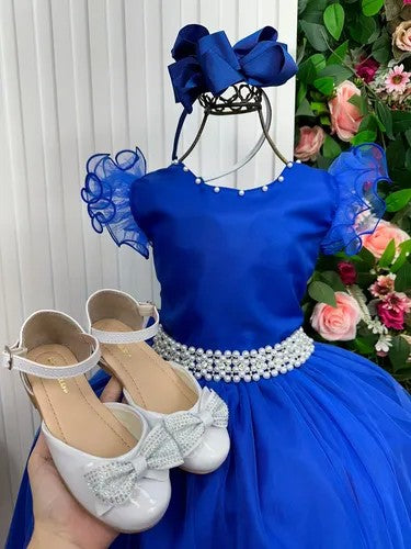 Vestido Longo Festa Formatura Daminha Azul Royal Menina