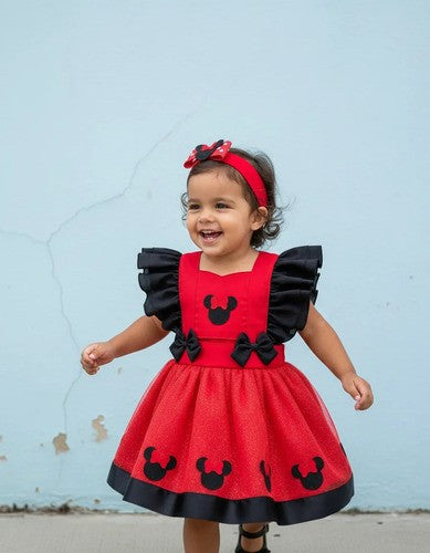 Romper Vestido Princesa Minnie Minie Vermelho Festa Minei