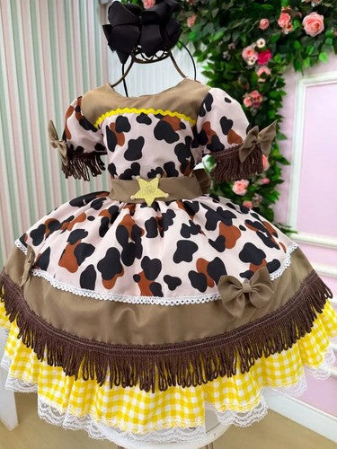 Vestido Tematicos Kids Doce Mimosa Marrom - Fazendinha - Vaquinha (VESTTMKDSDCMM)