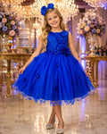 Vestido Infantil Jardim Encantado Azul Royal com Flores - Regata