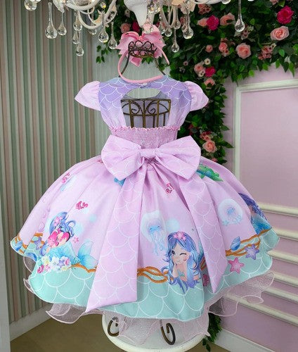 Vestido Infantil Temático Kids Sereia - Fundo do Mar (VESTINFTSERT)