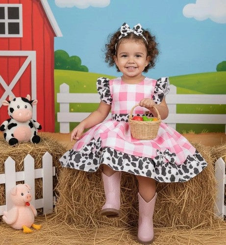 Vestido Tematicos Kids Fazendinha Rosa Vaquinha (VESYBNNCLBFZNDVQN)