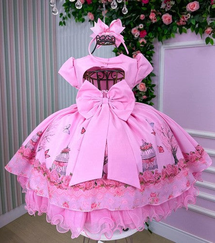 Vestido Infantil Menina Bonita Bosque Encantado Rosa (VESTIINFMNNBNTRS3)