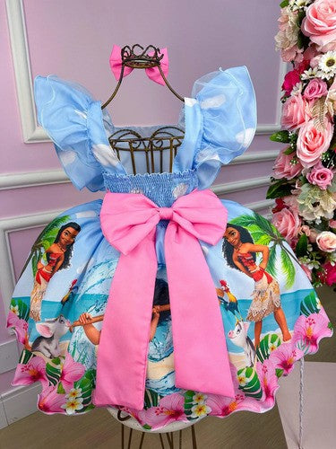 Vestido Infantil Princesa Moana Azul
