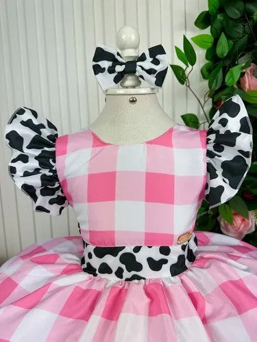 Vestido Tematicos Kids Fazendinha Rosa Vaquinha (VESYBNNCLBFZNDVQN)
