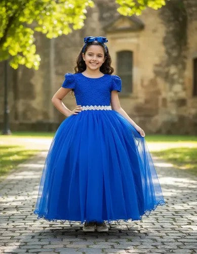 Vestido Enjoy Longo Laura Peito rendado Azul Royal (VESTENJLNGLURPTRNDAZLRYL)