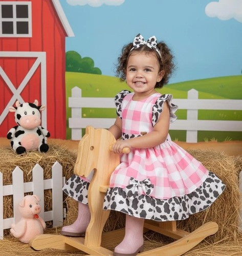 Vestido Tematicos Kids Fazendinha Rosa Vaquinha (VESYBNNCLBFZNDVQN)