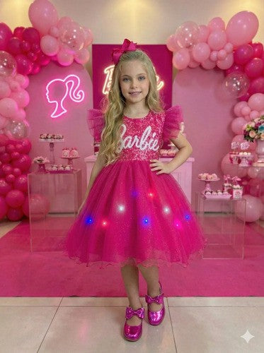 Vestido Ysa Kids Barbie Luxinho Pink Com led (VESTYSKDSBLXICMLED)
