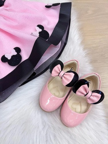 Romper Vestido Minnie Minie Rosa Claro Bebê Jardineira Minei