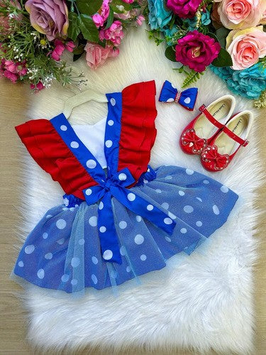 Romper Vestido Tematico Galinha Pintadinha Azul E Vermelho