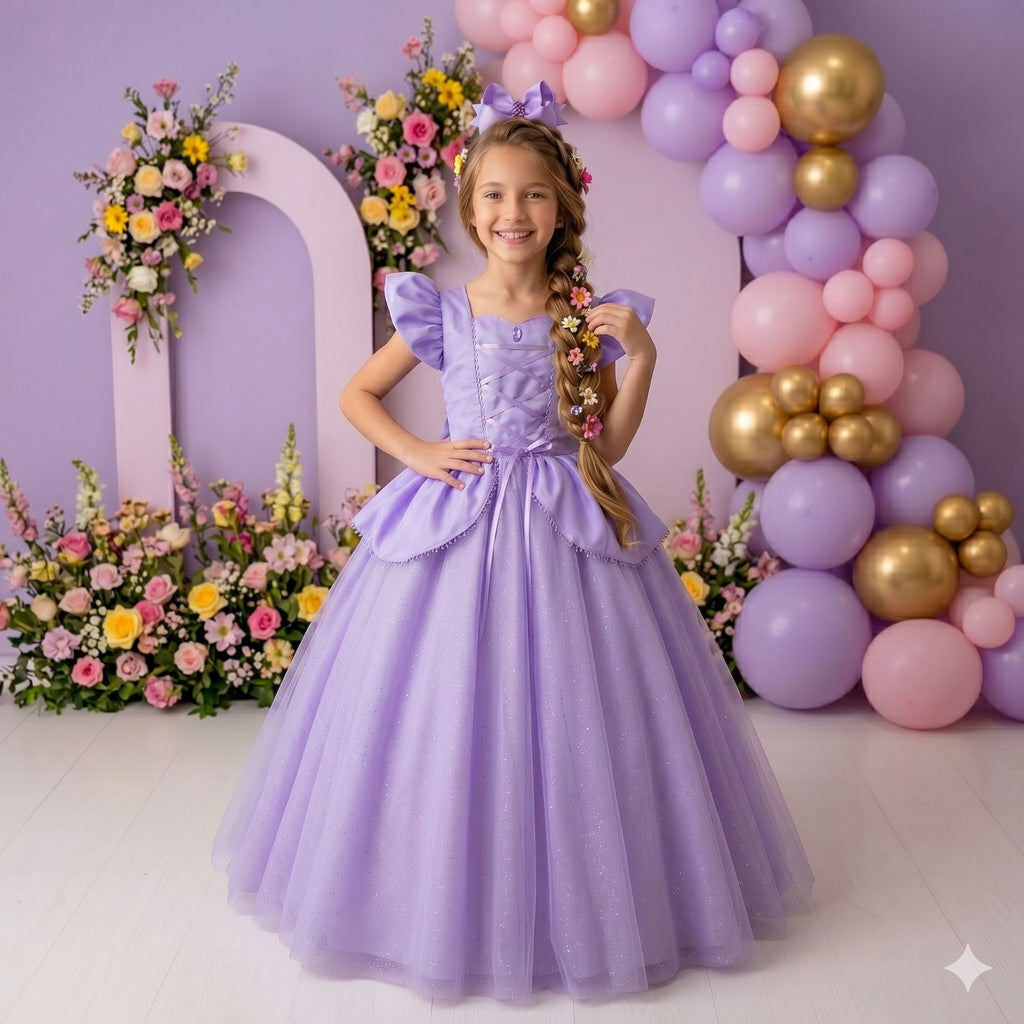 Fantasia Vestido Mini Miss Longo Princesa Lilas Rapunzel