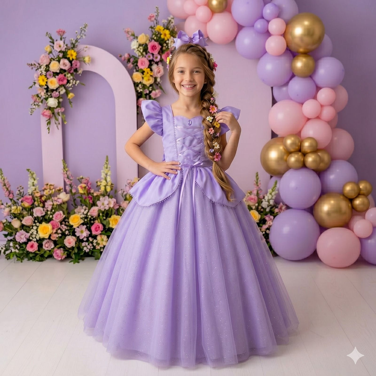Fantasia Vestido Mini Miss Longo Princesa Lilas Rapunzel