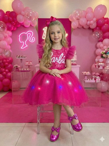 Vestido Ysa Kids Barbie Luxinho Pink Com led (VESTYSKDSBLXICMLED)