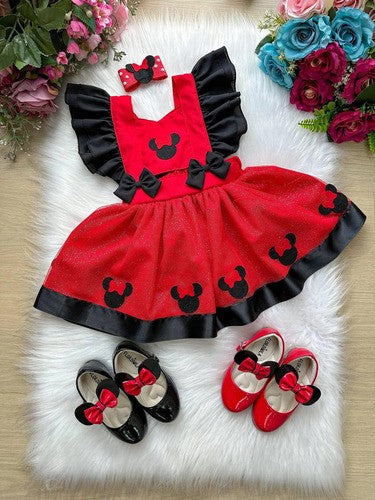 Romper Vestido Princesa Minnie Minie Vermelho Festa Minei