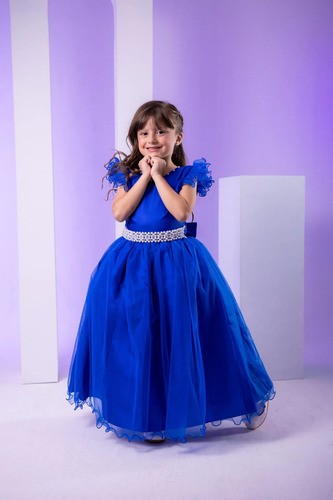 Vestido Longo Festa Formatura Daminha Azul Royal Menina