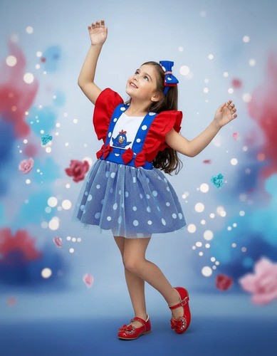 Romper Vestido Tematico Galinha Pintadinha Azul E Vermelho