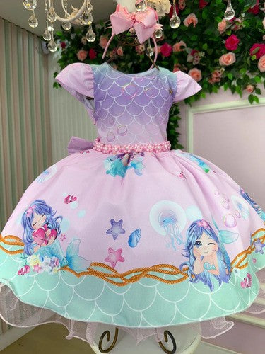 Vestido Infantil Temático Kids Sereia - Fundo do Mar (VESTINFTSERT)