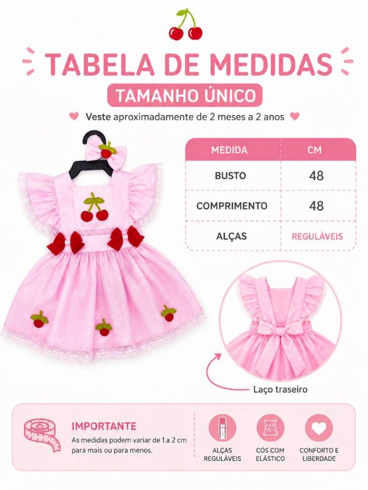 Romper Infantil Cerejinha Rosa – Aniversário e Mesversário