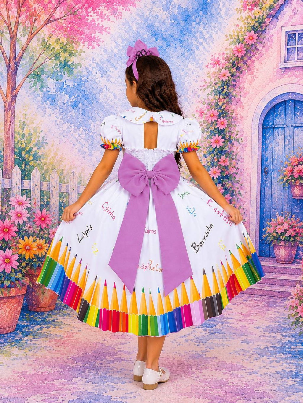 Vestido Marie Lapis Aquarela ABC Branco (VESTMRLPSABCBRCO)