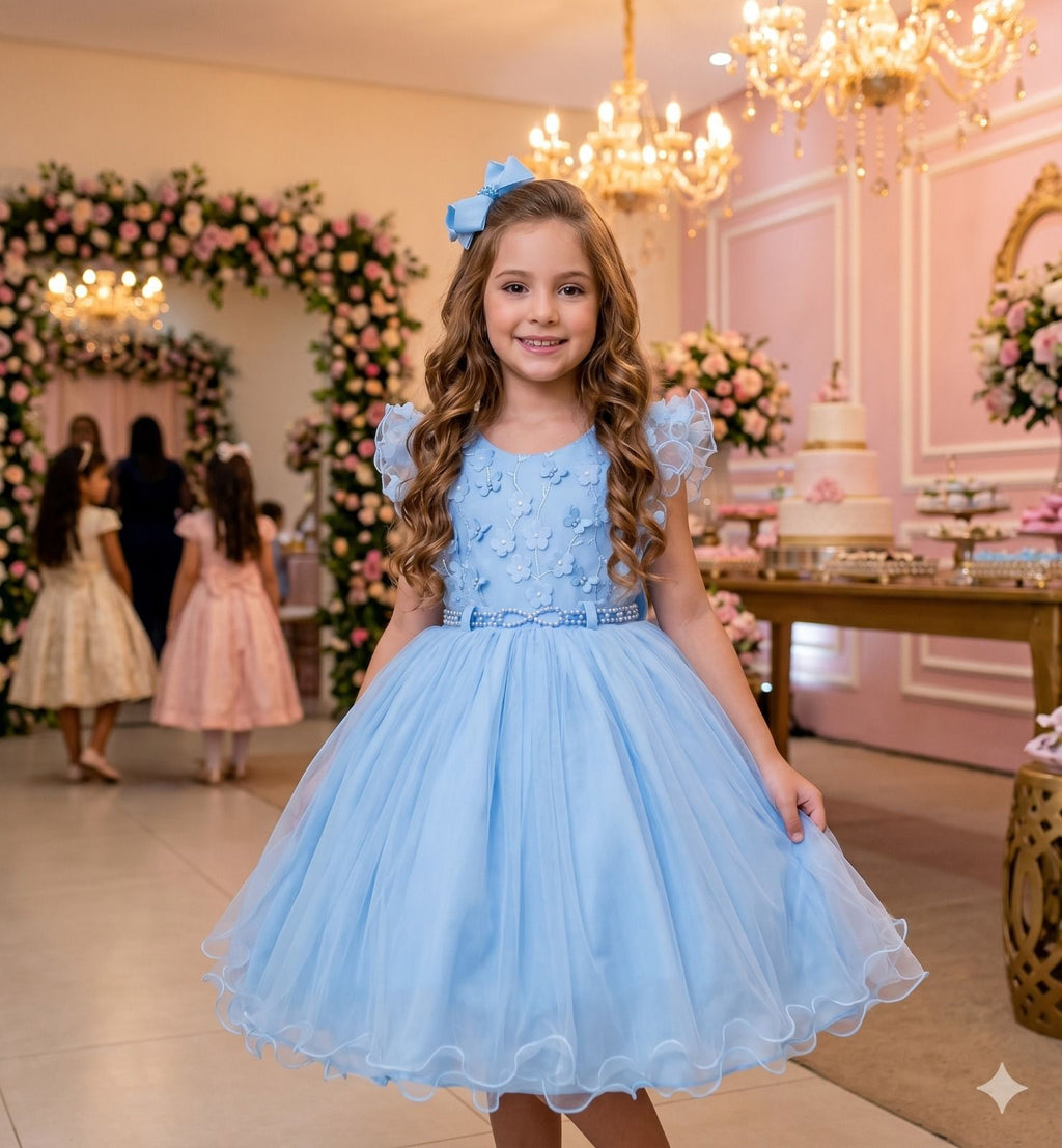 Vestido Infantil Menina Bonita Angelie Azul Bebe (VESTINFMNNBNTANGLAZLBB)