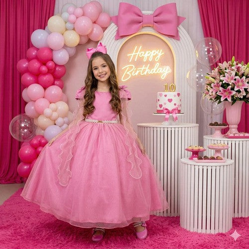 Vestido Banana Club Longo Diamante Rosa Chiclete (VESTBNACLBLNGDAMTRSCLT)