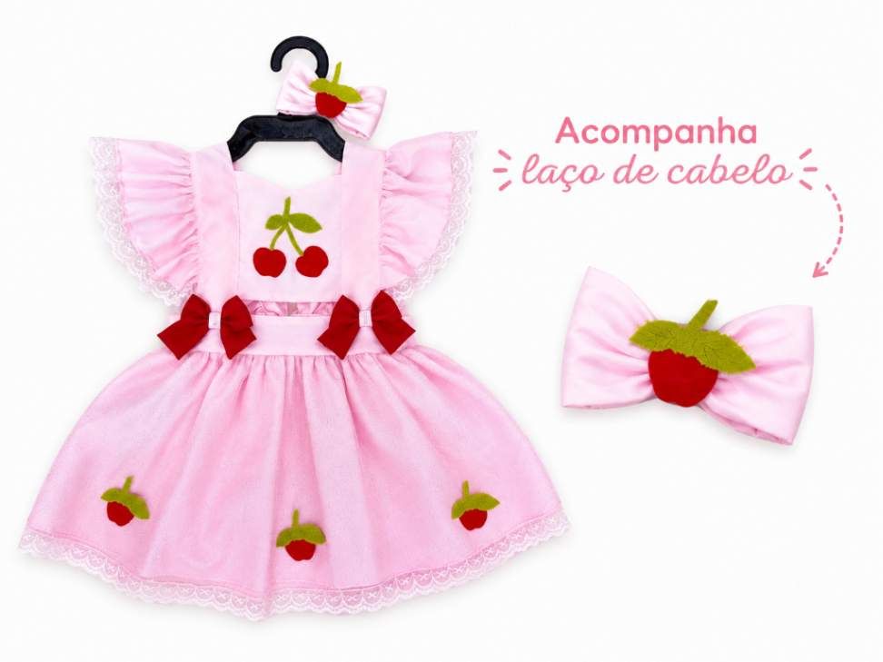 Romper Infantil Cerejinha Rosa – Aniversário e Mesversário