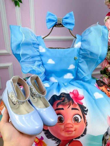 Vestido Infantil Princesa Moana Baby Azul
