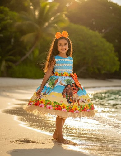 Vestido Infantil Temáticos Luxo Moana Modelo 2 (VESTTMCOLUXOMOANA2)