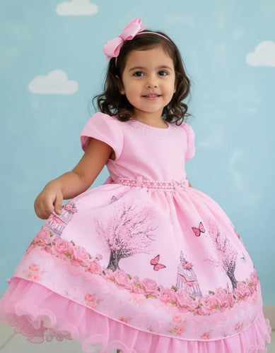 Vestido Infantil Menina Bonita Bosque Encantado Rosa (VESTIINFMNNBNTRS3)