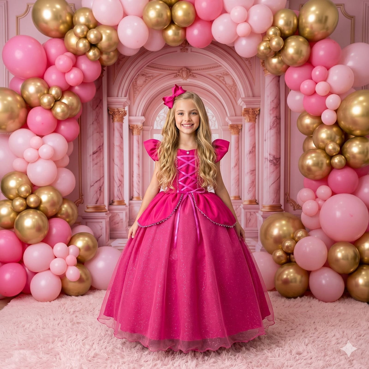Fantasia Vestido Mini Miss Longo Princesa Rosa Pink