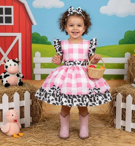 Vestido Tematicos Kids Fazendinha Rosa Vaquinha (VESYBNNCLBFZNDVQN)