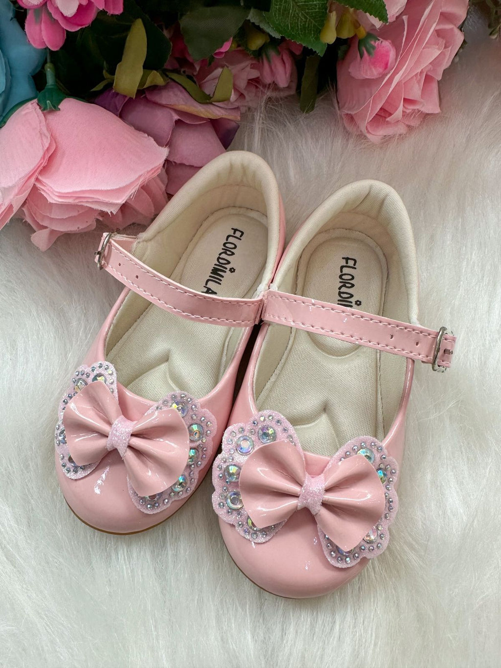 Sapatilha Flor Di MIla Baby Rosa Lacinho Strass (SPTFLRDMLBBROSALCSTRS)