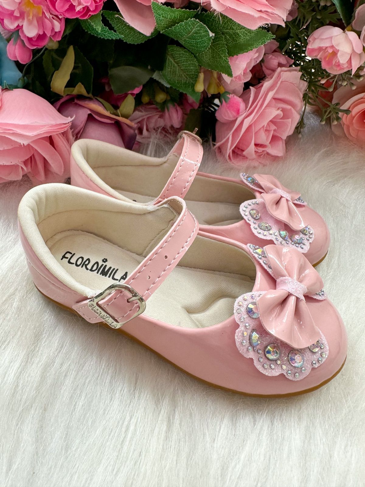 Sapatilha Flor Di MIla Baby Rosa Lacinho Strass (SPTFLRDMLBBROSALCSTRS)