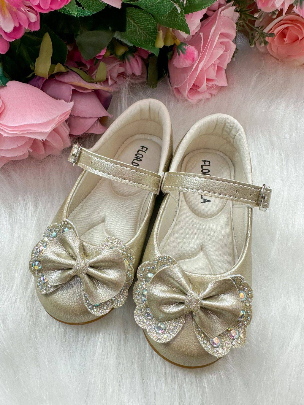 Sapatilha Flor Di MIla Baby Dourado lacinho Strass (SPFDMBYDOURADALSTSS)